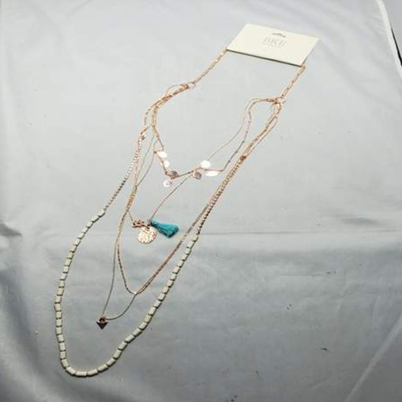 BKE 5 layered necklace rose gold chain- cream color beads - Picture 4 of 8